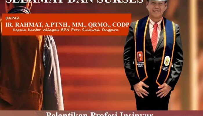 Kantah BPN Bombana Ucapkan Selamat atas Pelantikan Profesi Insinyur Kepala Kanwil BPN Sultra