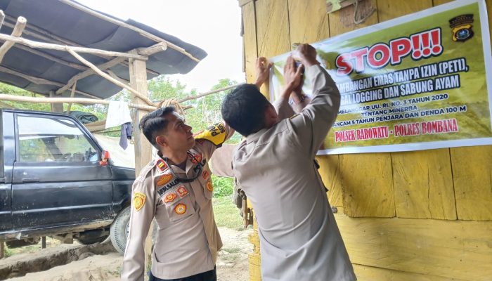Polsek Rarowatu Pasang Baliho “Stop PETI”, Ajak Warga Desa Tahite Tolak Tambang Ilegal
