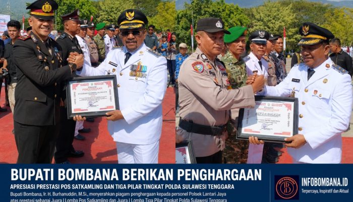 Polsek Lantari Jaya Cetak Prestasi, Bupati dan Wabup Bombana Berikan Penghargaan di Upacara HUT RI ke-81