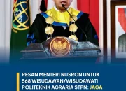 Menteri Nusron Wisuda 568 Taruna Politeknik Agraria STPN, Tekankan Integritas di Bidang Pertanahan